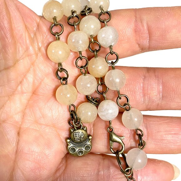 Natural Yellow Aventurine Necklace, Bronze Fortune Cat + Genuine Gemstone Choker - Picture 14 of 14